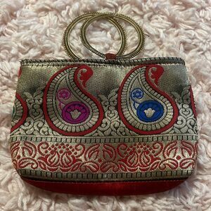 Red/gold small clutch with hoop handles